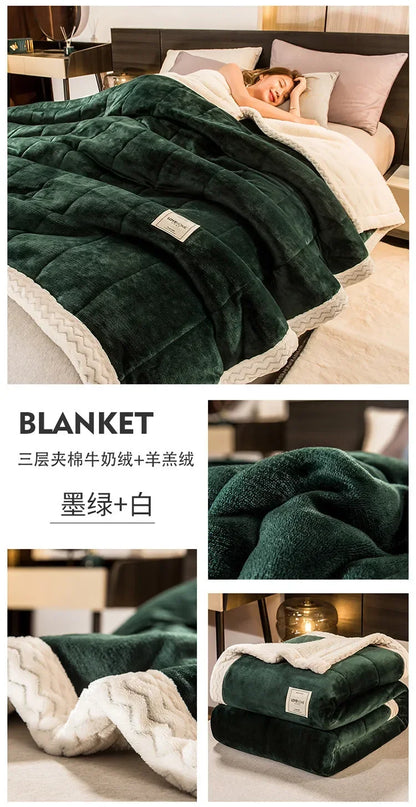 Winter Warm Blankets for Bed – 3 Layers Thick Flannel Quilt | Soft & Comfortable Bedding