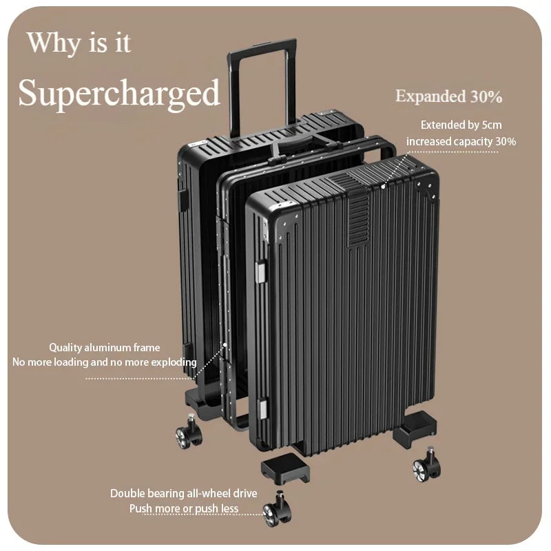 100% Aluminum Magnesium Alloy Travel Luggage – Trolley Carry-On & Checked Luggage 20", 22", 24", 26", 28" with Cup Holder