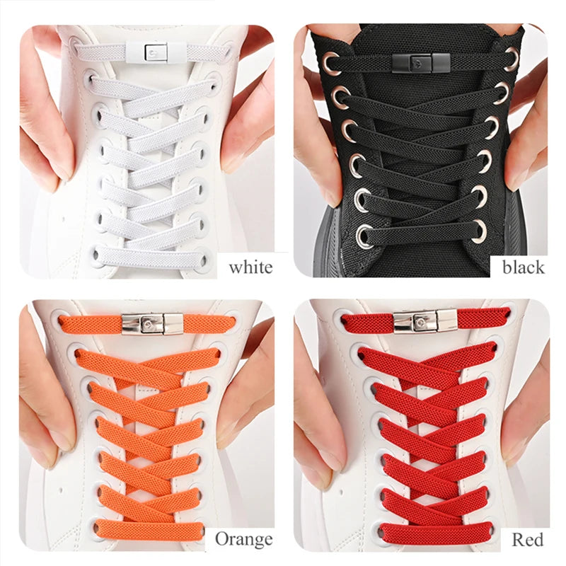 8mm No-Tie Elastic Shoe Laces – Press Lock Flat Shoelaces for Kids & Adults