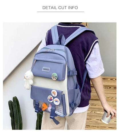 New Large-Capacity Student Backpack Set – 5-Piece Multi-Compartment School Bag for Primary, Junior & High School