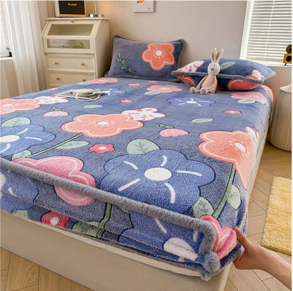 Winter Thermal Velvet Fleece Fitted Sheet – Fluffy Flannel Double Bed Mattress Protector Cover, Elastic Bed Linen 150
