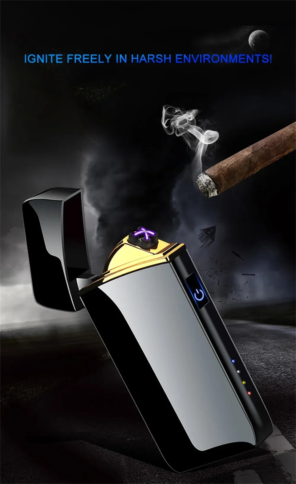 2025 Electric Windproof Metal Lighter Double Arc Flameless Plasma Rechargeable USB Lighter LED Power Display Touch Lighters Gift