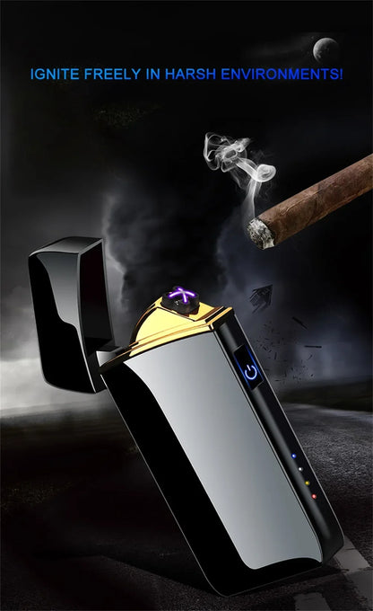 2025 Electric Windproof Metal Lighter Double Arc Flameless Plasma Rechargeable USB Lighter LED Power Display Touch Lighters Gift