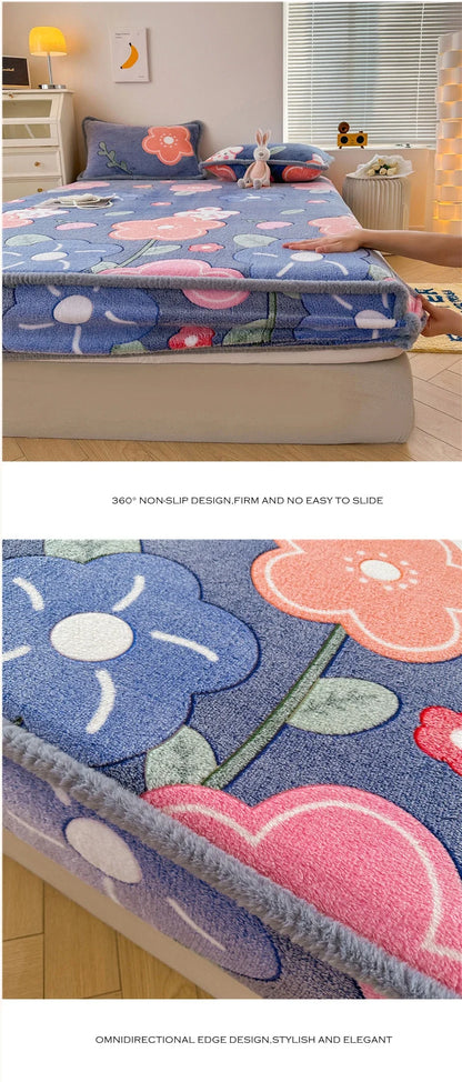 Winter Thermal Velvet Fleece Fitted Sheet – Fluffy Flannel Double Bed Mattress Protector Cover, Elastic Bed Linen 150