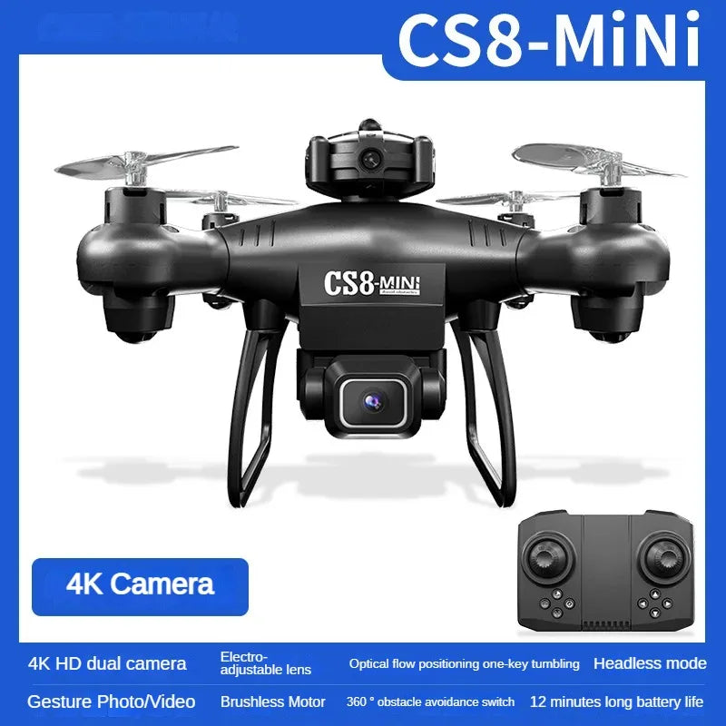 CS8 Mini Drone 4K HD Dual Camera – Professional Quadcopter with Obstacle Avoidance & 360° RC ESC Control