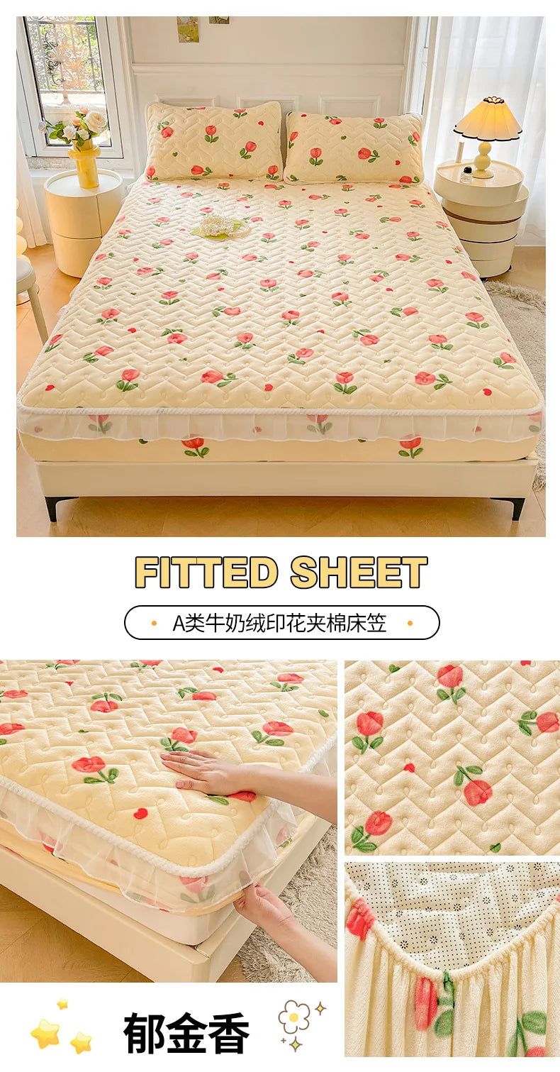 Fitted Sheet Winter Thickened Padded Three-Piece Set – Non-Slip Mattress Protective Cover