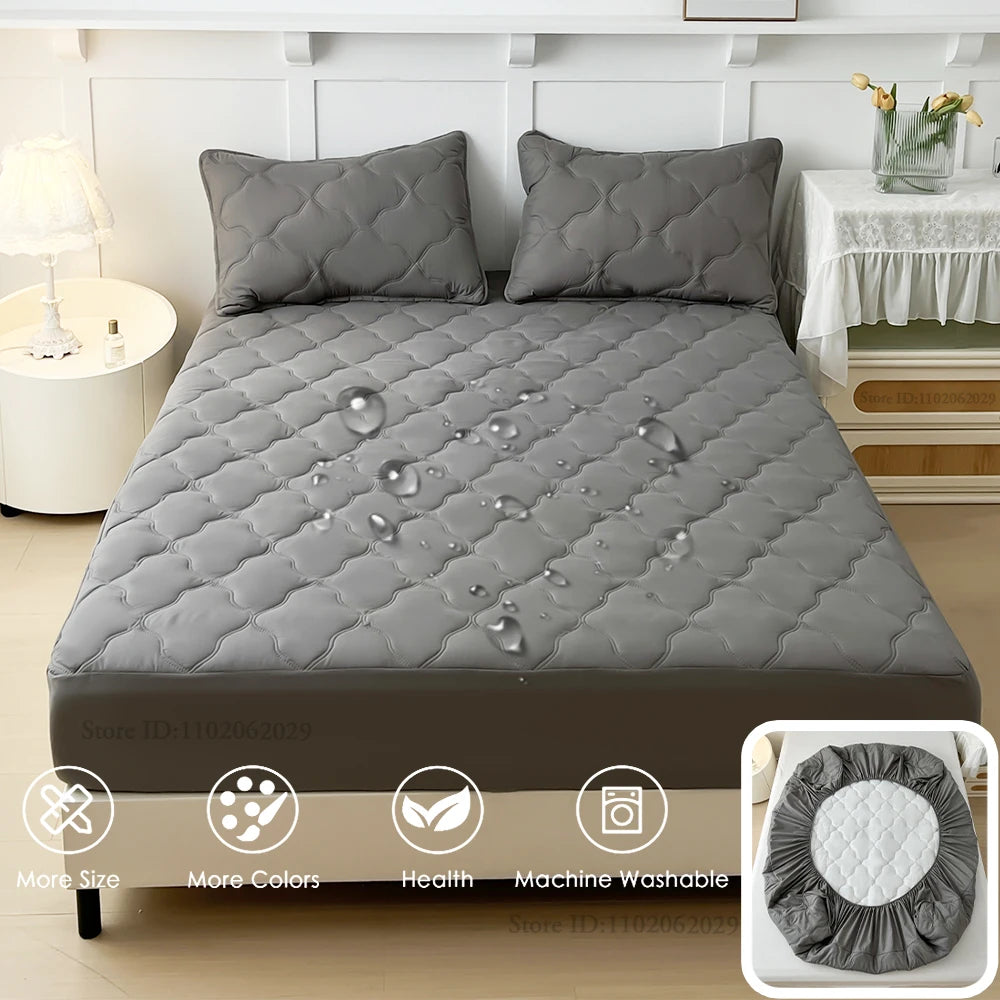 Waterproof Fitted Bed Sheets – Soft Microfiber Mattress Pads, Breathable Bedspread Protector for Single, Double, King, Queen Sizes