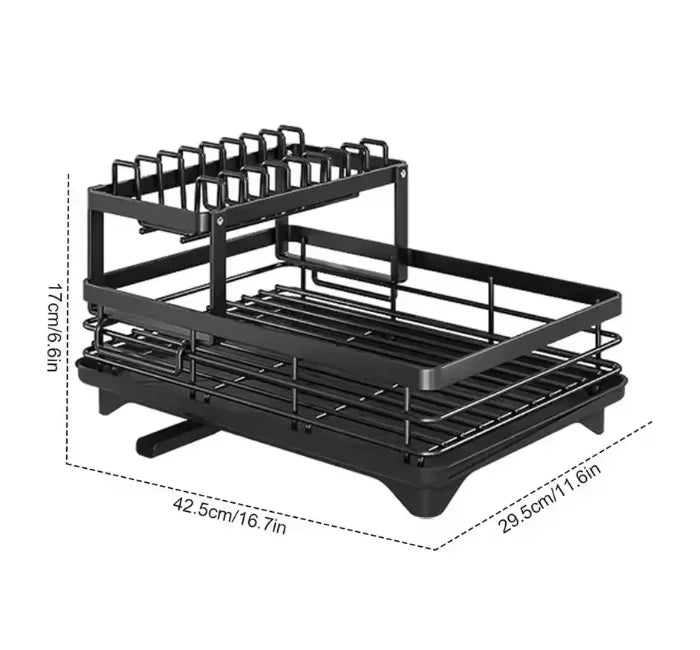 2-Tier Bowl Rack – Adjustable Dish Drainer & Kitchen Utensil Organizer