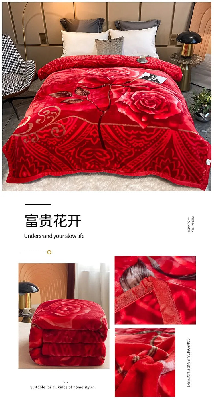 Winter Double Layer Raschel Blanket – Thick Warm Heavy Fluffy Fleece Quilt 150x200cm