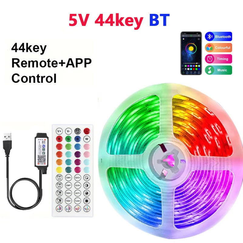 RGB LED Strip Light with USB & 24-Key Remote – Color Changing SMD Lights for Holiday Decoration