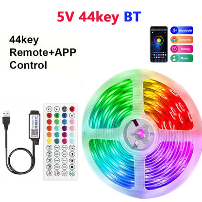 RGB LED Strip Light with USB & 24-Key Remote – Color Changing SMD Lights for Holiday Decoration