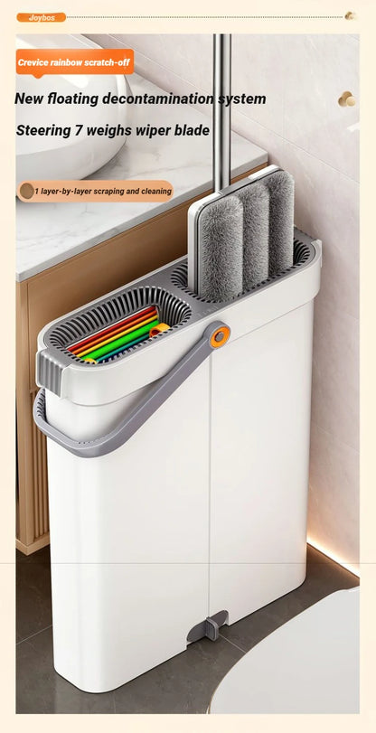 Spin Flat Mop With Bucket Set 40cm | Hands-Free Floor Cleaner with Automatic Water Separation & Microfiber Pads