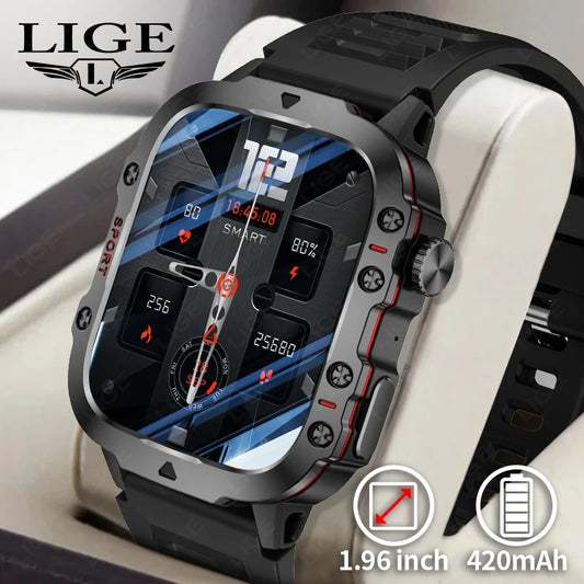 LIGE Outdoor Smart Watch Men – 2.01" Screen, Waterproof, Bluetooth Call & AI Voice for Android & iOS