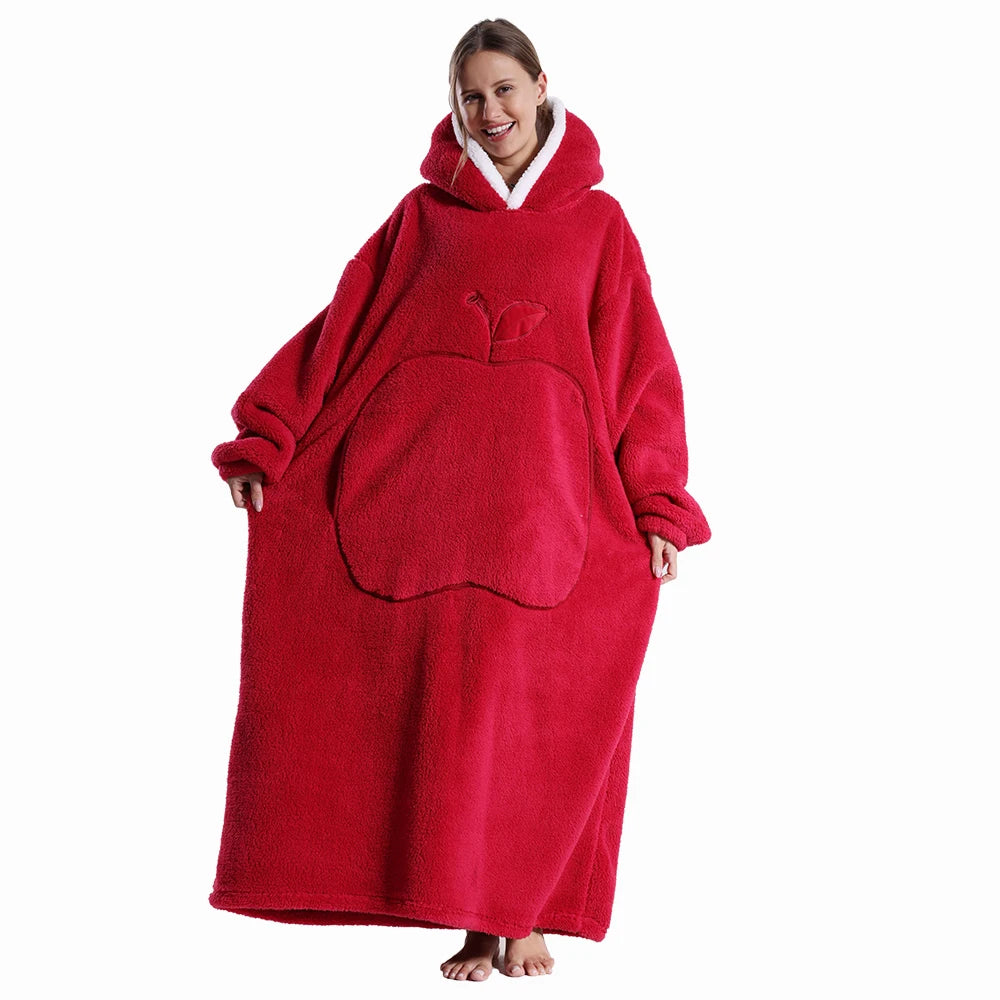 Women’s Oversized Wearable Blanket Hoodie – Winter Warm Thick Pajama with Sleeves