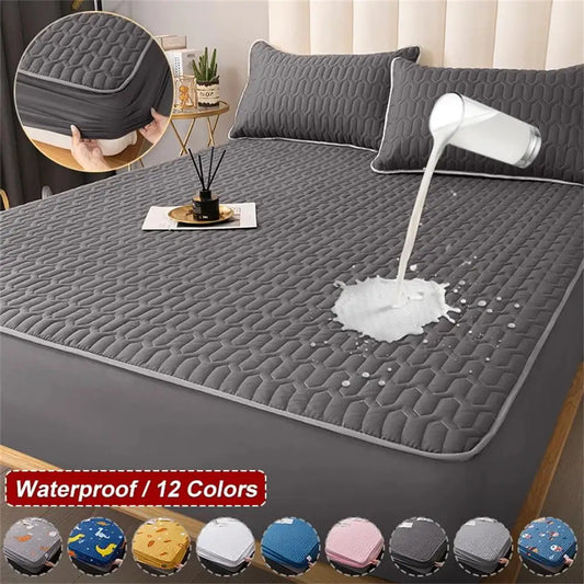 Waterproof Thickened Mattress Pad Protector – Skin-Friendly Durable Fitted Bed Sheet Cover, Latex Mat Cover (120x200 / 150x200 / 180x200)