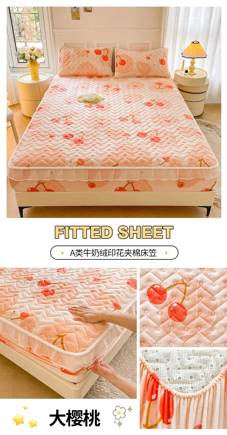 Fitted Sheet Winter Thickened Padded Three-Piece Set – Non-Slip Mattress Protective Cover