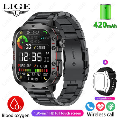 LIGE Outdoor Smart Watch Men – 2.01" Screen, Waterproof, Bluetooth Call & AI Voice for Android & iOS