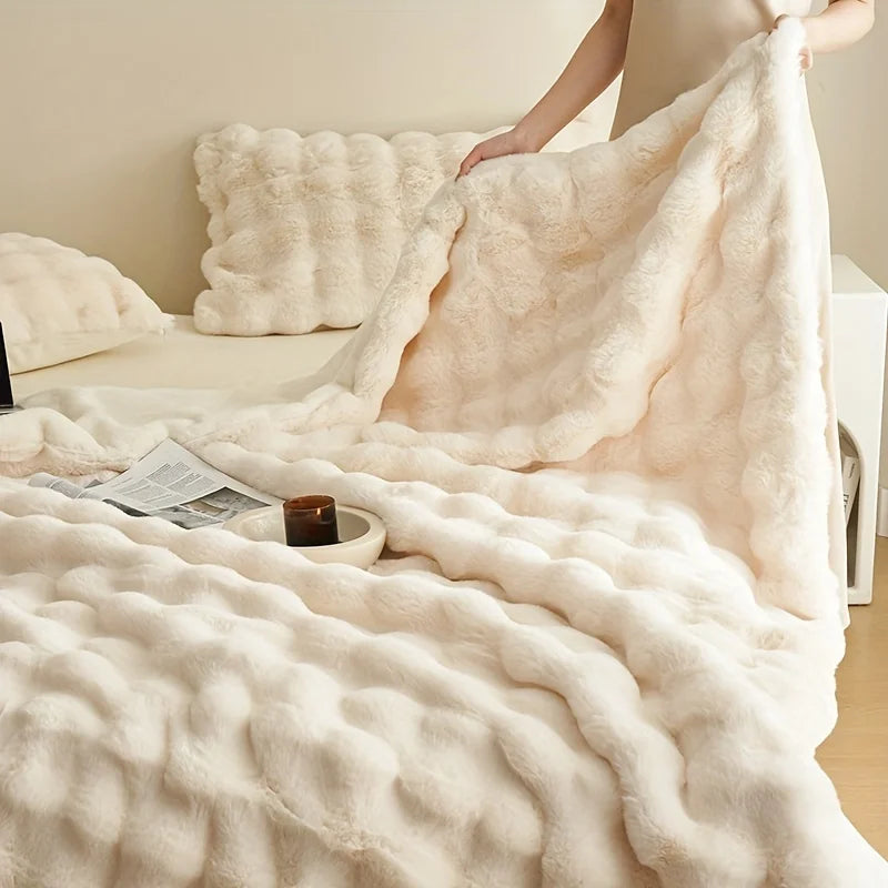 Double-Sided Faux Rabbit Fleece Blanket – Ultra Soft Warm All-Season Throw for Bed, Sofa & Travel