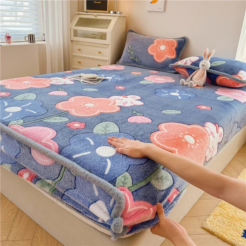 Winter Thermal Velvet Fleece Fitted Sheet – Fluffy Flannel Double Bed Mattress Protector Cover, Elastic Bed Linen 150