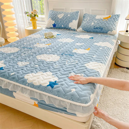 Fitted Sheet Winter Thickened Padded Three-Piece Set – Non-Slip Mattress Protective Cover