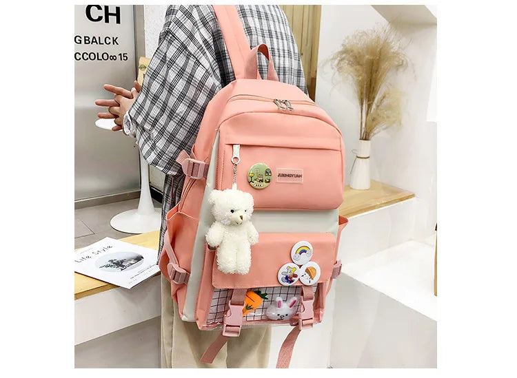New Large-Capacity Student Backpack Set – 5-Piece Multi-Compartment School Bag for Primary, Junior & High School