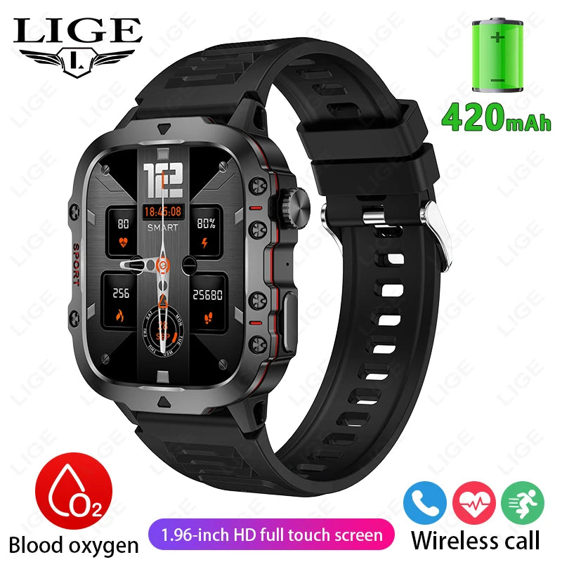 LIGE Outdoor Smart Watch Men – 2.01" Screen, Waterproof, Bluetooth Call & AI Voice for Android & iOS