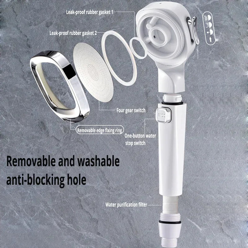 High Pressure 3-Mode Shower Head | Water Saving Adjustable Shower Head with One-Key Stop & Massage Spray