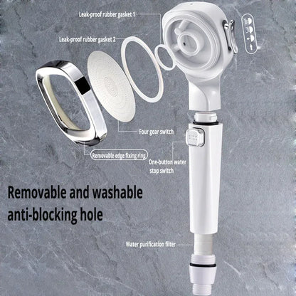 High Pressure 3-Mode Shower Head | Water Saving Adjustable Shower Head with One-Key Stop & Massage Spray