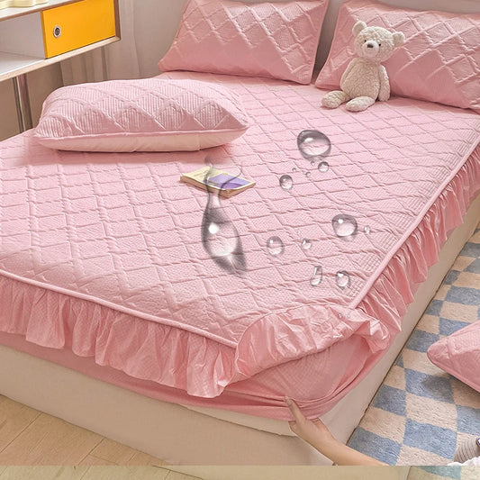 Super Nordic Thick and Warm Fitted Sheet with Elastic Bands & Princess Waterproof Bed Skirt – Pink Mattress Covers