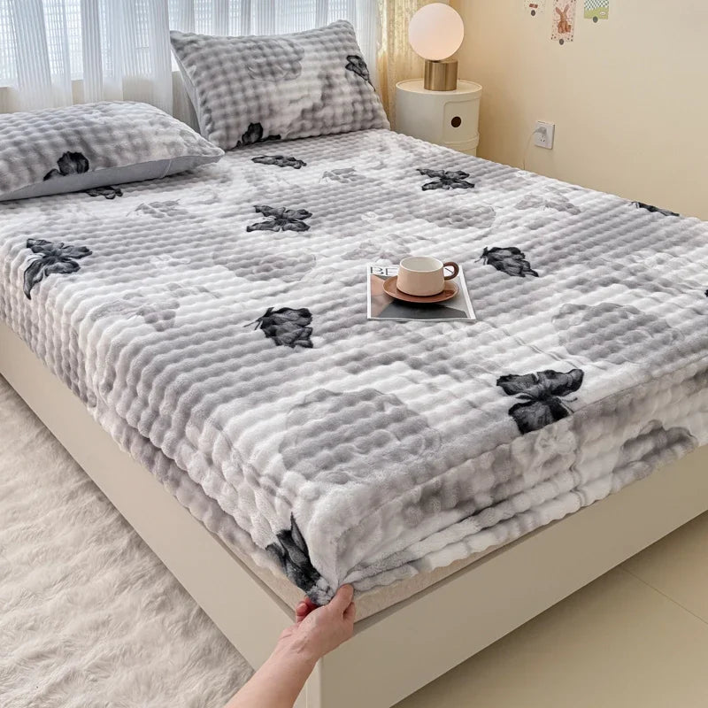 Fluffy Plush Cartoon Fleece Bed Sheet | Double Bed | Winter Warm
