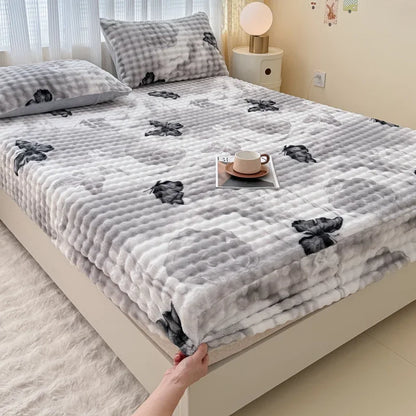 Fluffy Plush Cartoon Fleece Bed Sheet | Double Bed | Winter Warm