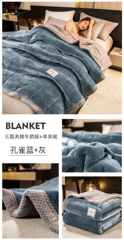 Winter Warm Blankets for Bed – 3 Layers Thick Flannel Quilt | Soft & Comfortable Bedding