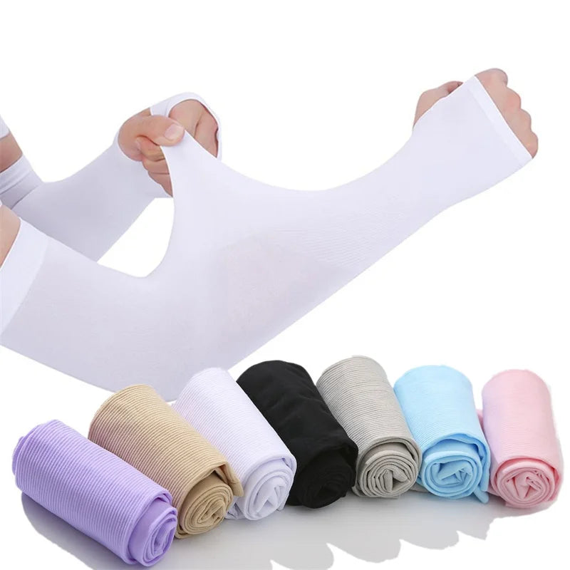 1 Pair Ice Silk Arm Sleeves – UV Protection Long Gloves for Outdoor Sports & Sun Protection