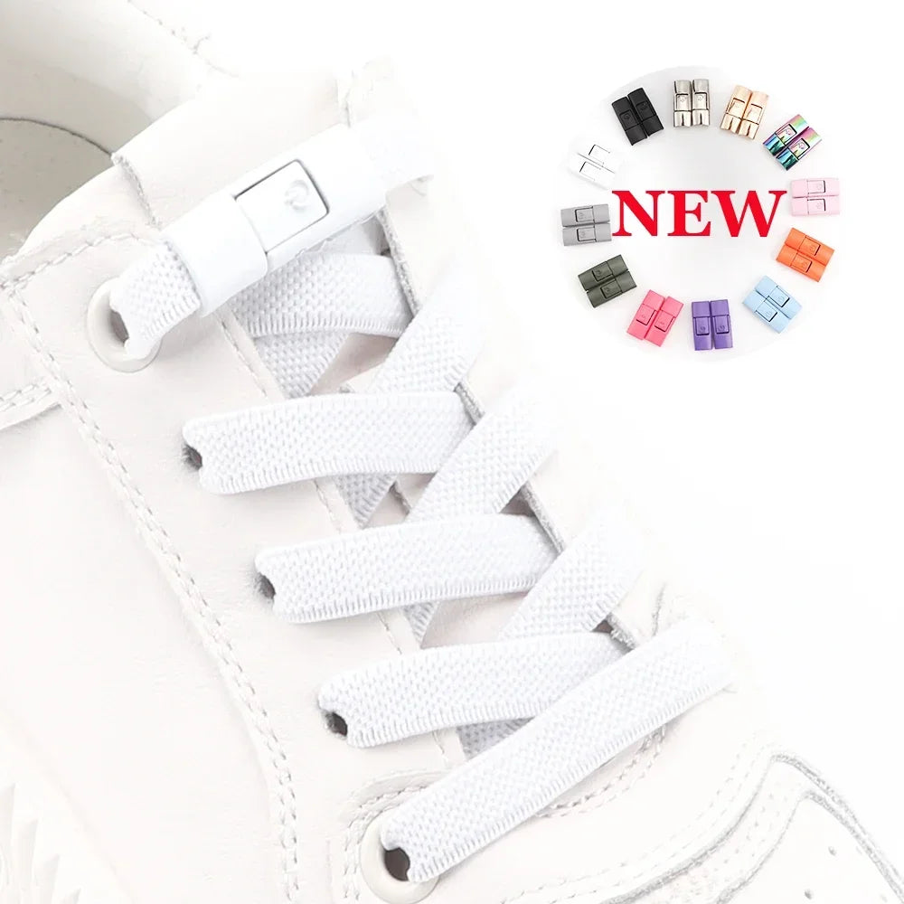 Elastic No-Tie Shoe Laces with Press Lock – 8MM Flat Shoelaces for Sneakers, Kids & Adults