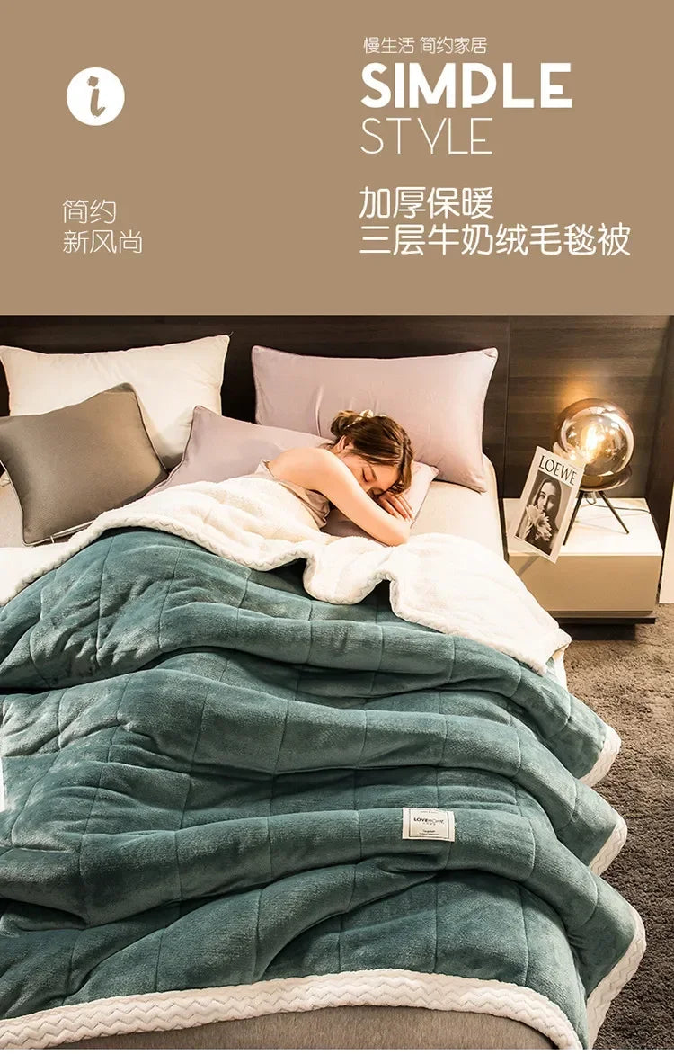 Winter Warm Blankets for Bed – 3 Layers Thick Flannel Quilt | Soft & Comfortable Bedding