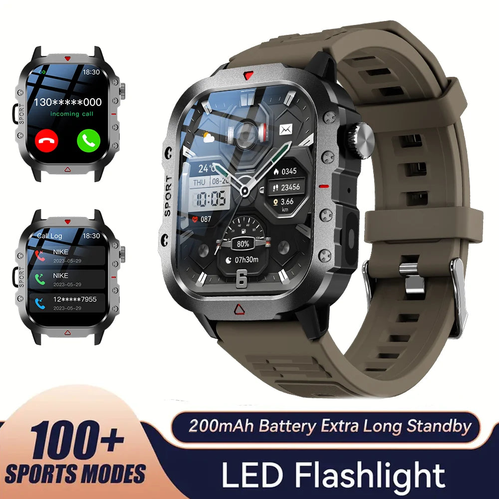 Smart Watch 2.01" HD Screen – Bluetooth Calling, LED Flashlight & Fitness Tracker for Men & Women