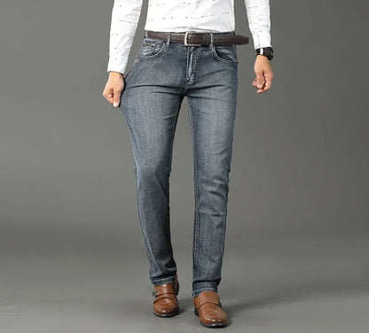 Wthinlee Men’s Business Jeans – Classic Straight Stretch Denim Trousers in Blue & Black