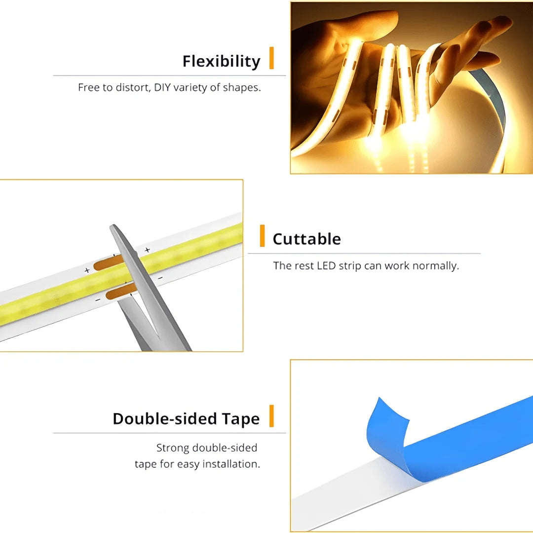 LED COB Light Strip with Touch Dimmer – USB Flexible Indoor Lighting for Room & Decor