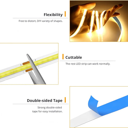 LED COB Light Strip with Touch Dimmer – USB Flexible Indoor Lighting for Room & Decor