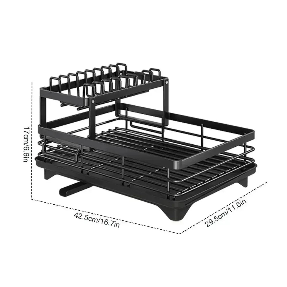 2-Tier Bowl Rack – Adjustable Dish Drainer & Kitchen Utensil Organizer