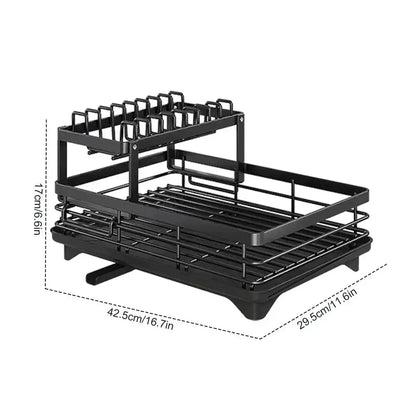 2-Tier Bowl Rack – Adjustable Dish Drainer & Kitchen Utensil Organizer