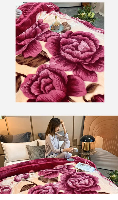 Winter Double Layer Raschel Blanket – Thick Warm Heavy Fluffy Fleece Quilt 150x200cm
