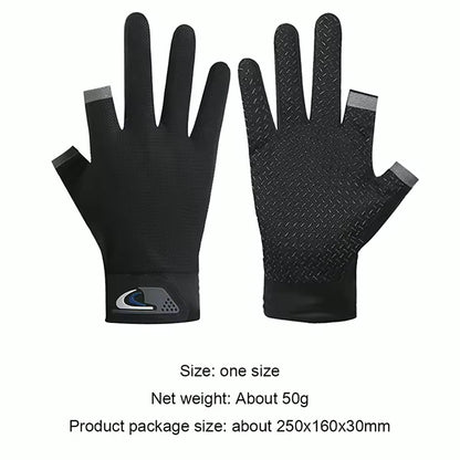 Summer Breathable Fishing Gloves – 2 Finger Cut Touchscreen Anti-Slip Sun-Proof Gloves for Men & Women