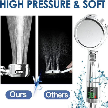 High Pressure Handheld LED Shower Head | Adjustable Water-Saving Showerhead with Digital Temperature Display & Pressurized Spray