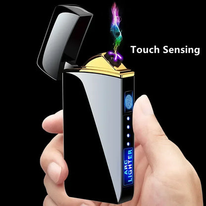 2025 Electric Windproof Metal Lighter Double Arc Flameless Plasma Rechargeable USB Lighter LED Power Display Touch Lighters Gift
