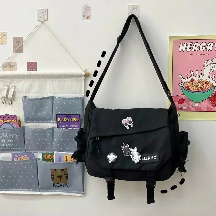 Japanese & Korean Style Single Shoulder Handbag – Retro Large Capacity School Postman Bag for Girls