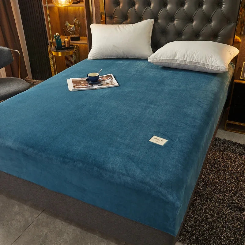 Soft Warm Thick Velvet Fitted Sheet – High Quality Non-Slip Elastic Mattress Cover & Adjustable Bed Protector