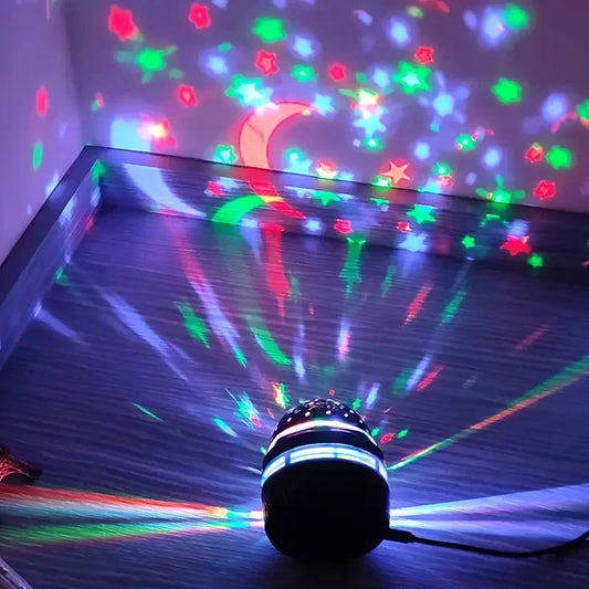 LED Starry Sky Projector – Rotating Night Light with Moon & Stars for Room Decor