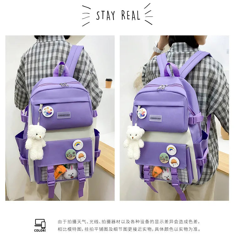 New Large-Capacity Student Backpack Set – 5-Piece Multi-Compartment School Bag for Primary, Junior & High School