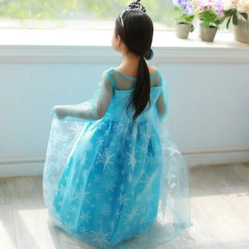 Girls Elsa Princess Dress – Frozen Snow Queen Costume for Kids 2025 Carnival & Party